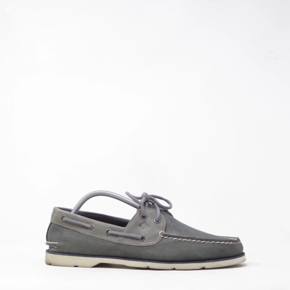 Sperry Mens Boat Leeward Boat Shoes Gray Leather Lace Up 9.5